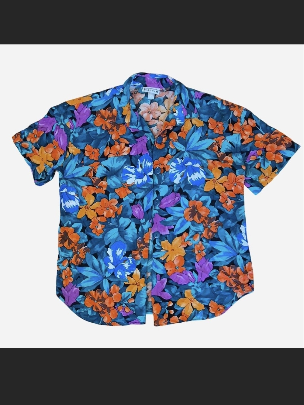 Vintage Cabrais USA 100% Rayon Tropical Hawaiian Floral Button Shirt Men's L